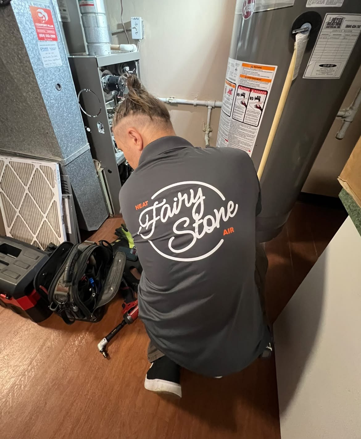 Victor repairs a furnace